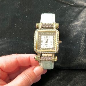Heidi Daus Geneva Platinum Light Green/Blue Multi-colored Crystal Watch